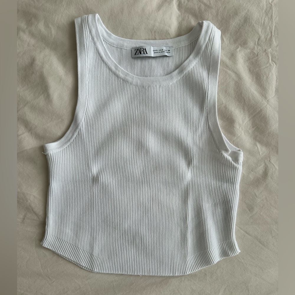 Zara Cream Ribbed Cropped Tank Top